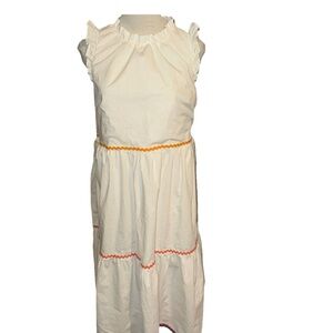 J. Crew Dress Size 8 White Sleeveless Tiered Ruffle RickRack Trim Midi Sun Dress